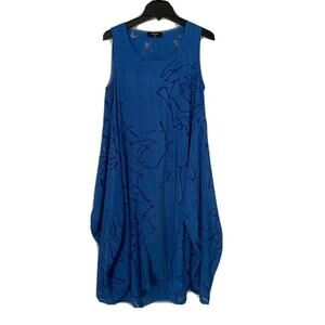 Risona by Tomo Blue Dress See Through Design Lagenlook Size 1 US 6-8